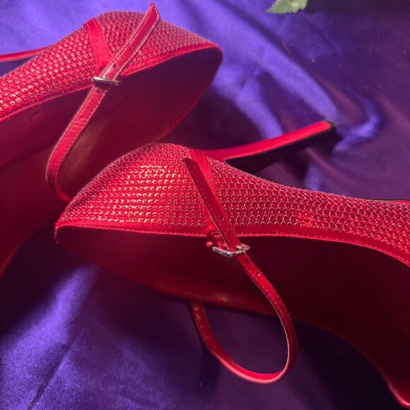 📌Michael Adelia Red Sparkle 5" High Heel Open Toe Pumps w/Straps  Worn Once 10M - Picture 14 of 15